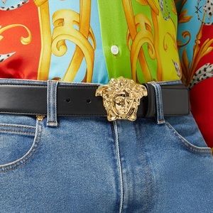 Versace Medusa black leather belt